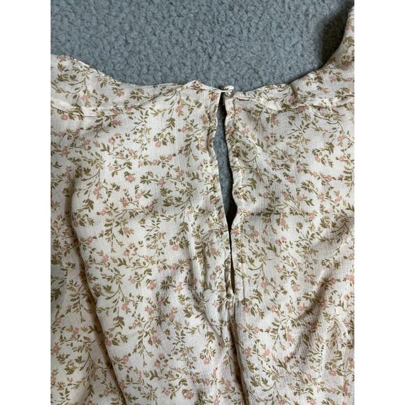 American Eagle Mini Dress Small Milkmaid Ruffle Long Sleeve Floral Pink Cottage - Picture 15 of 16